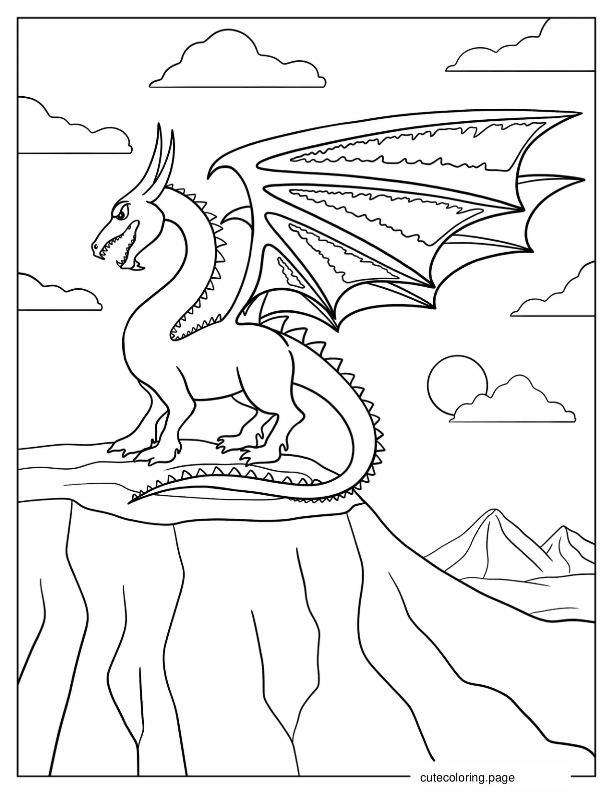 Angry Looking Dragon On a Mountain coloring page