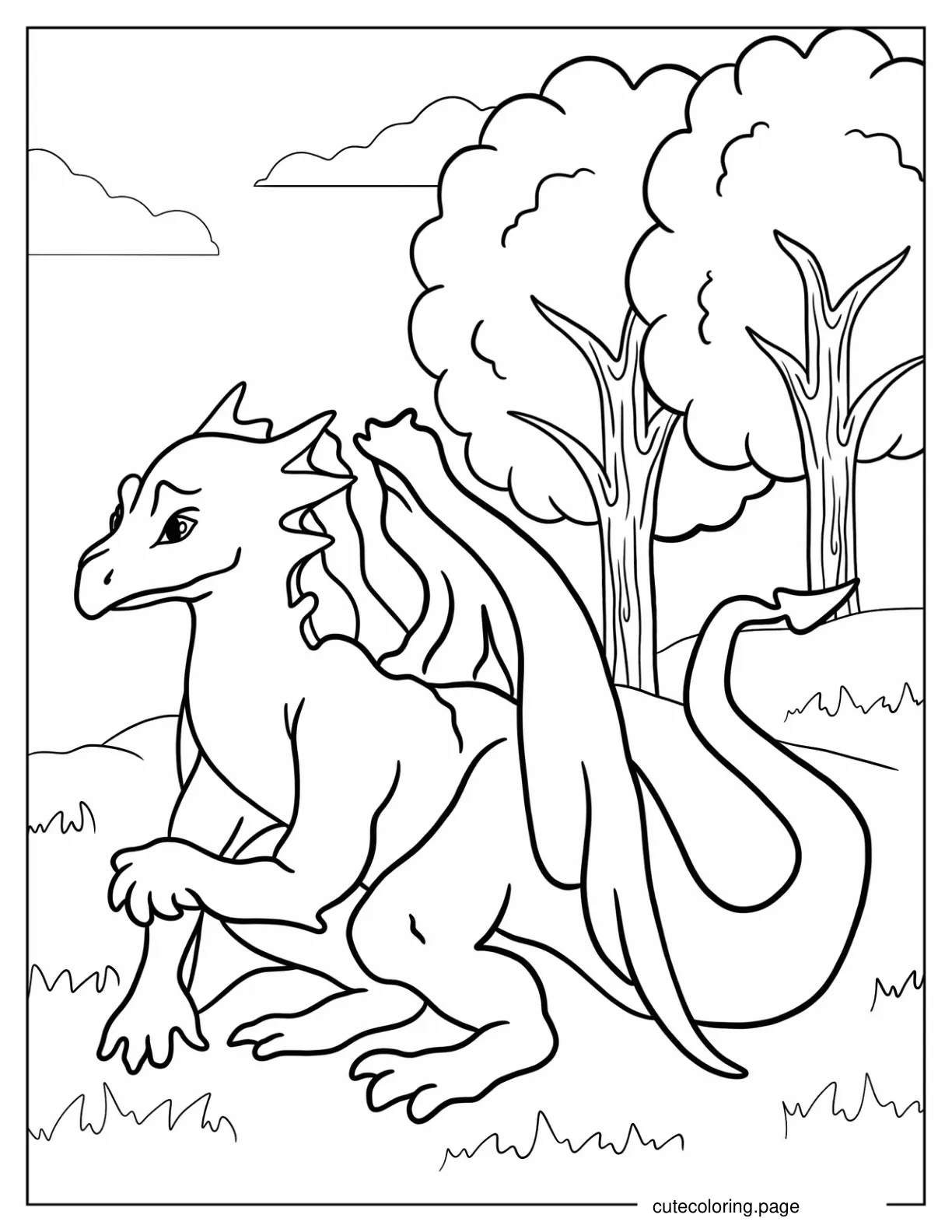 Baby Dragon In Forrest To Color coloring page