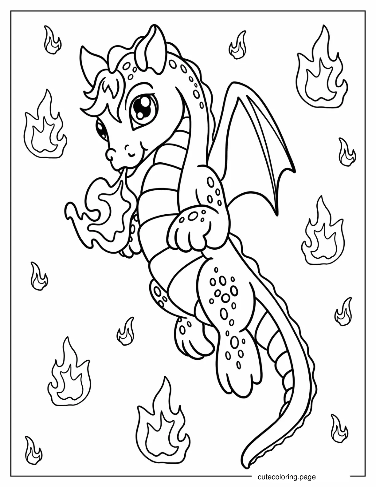 Coloring Sheet Of Cute Kawaii Dragon coloring page