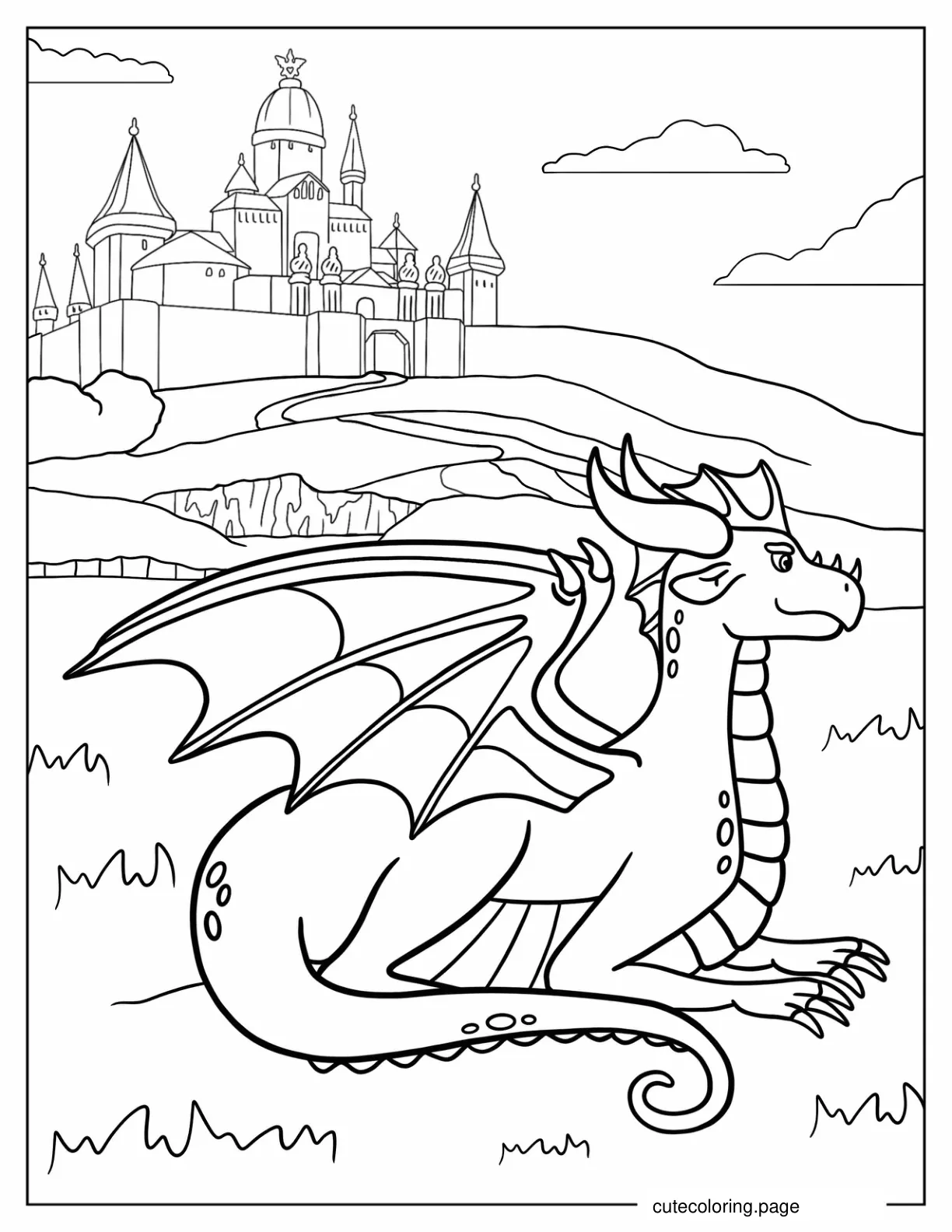 Dragon Protecting Castle coloring page