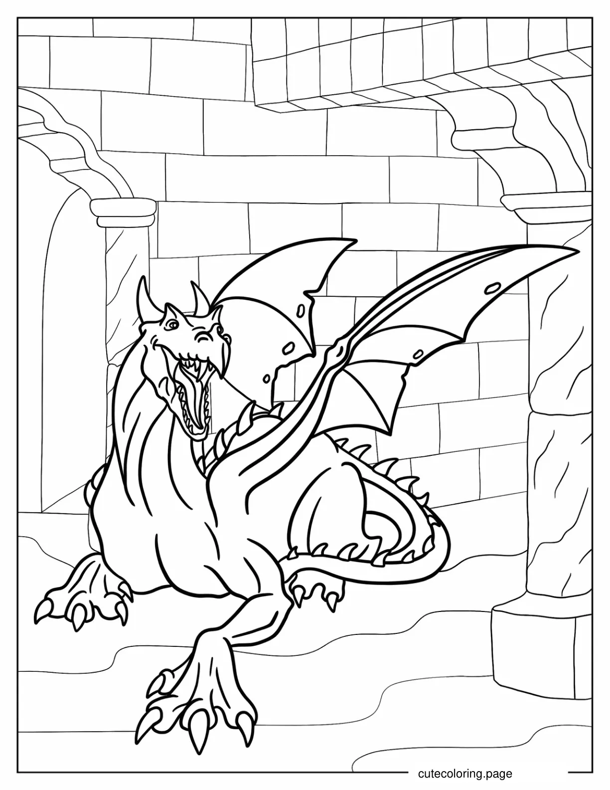 Ferocious Looking Dragon In Dungeon To Color coloring page