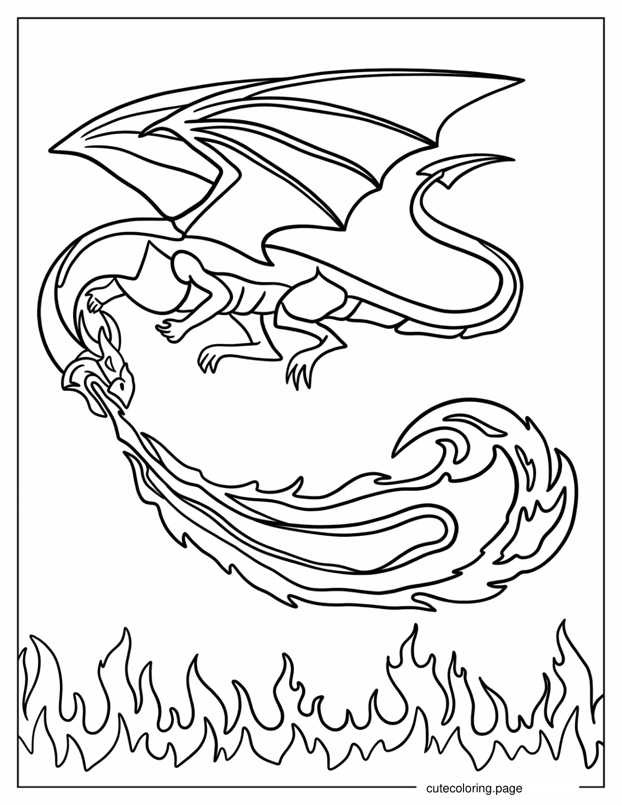 Fierce Looking Dragon Breathing Fire To Color coloring page