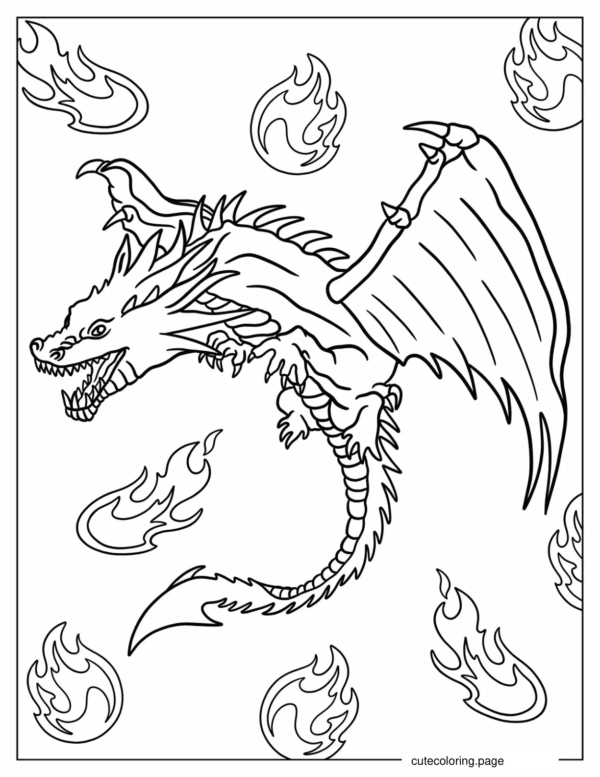 Fierce Looking Dragon With Fireballs To Color coloring page