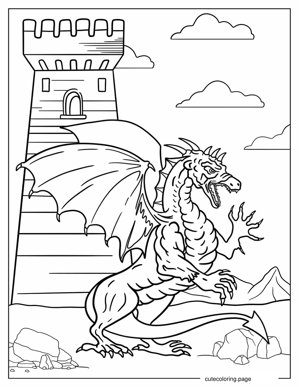 Fierce Looking Dragon With Wings And Claws Out coloring page