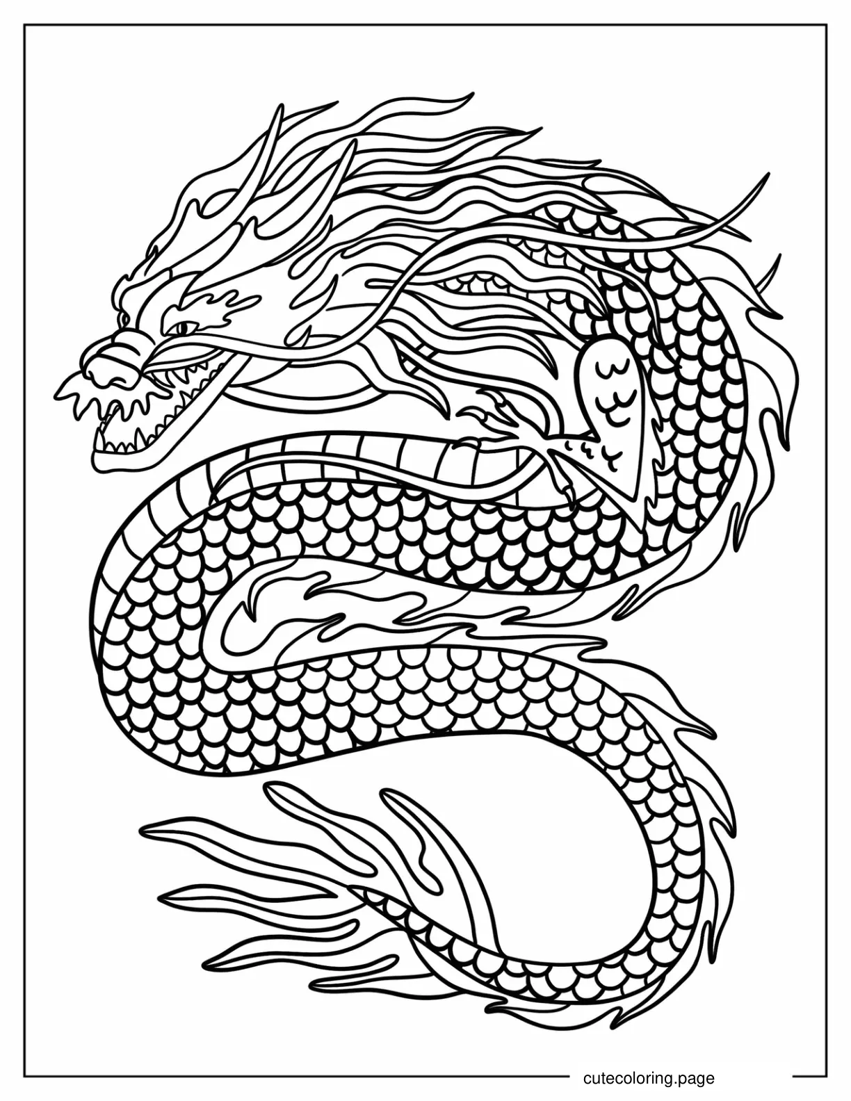 Flying Chinese Dragon To Color coloring page