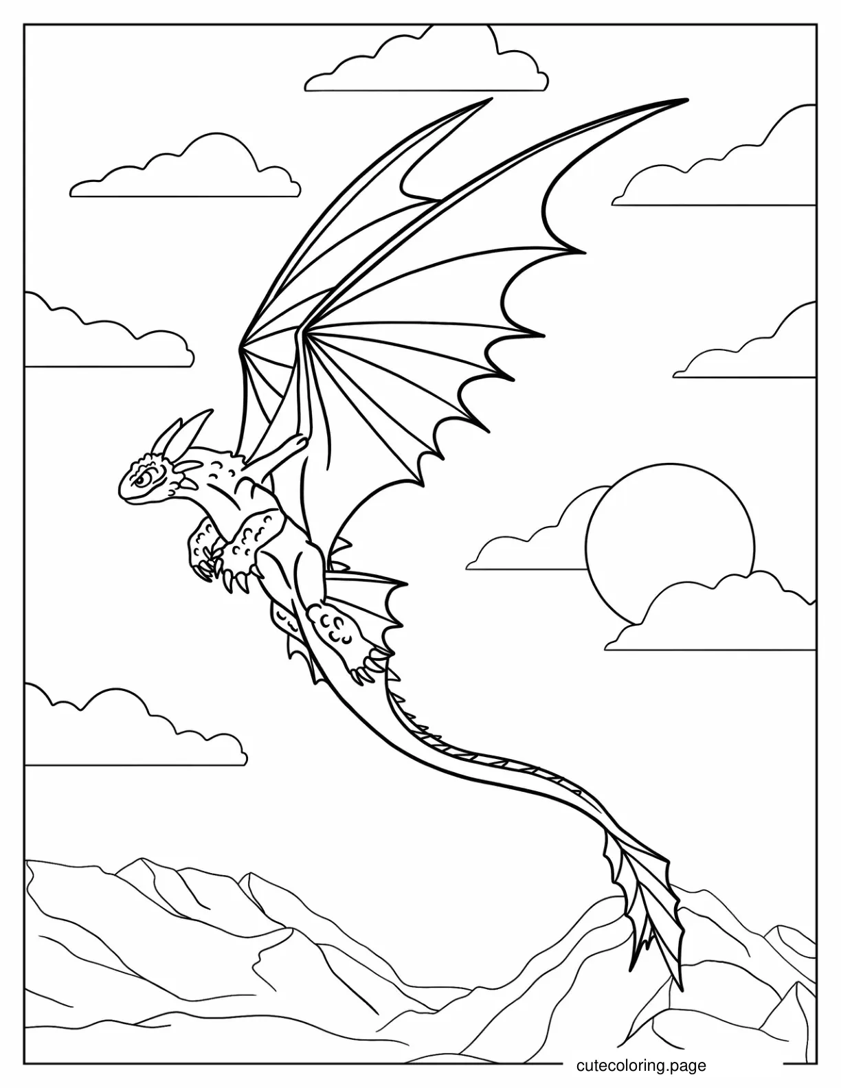 Night Fury With Long Tail And Wings Out coloring page