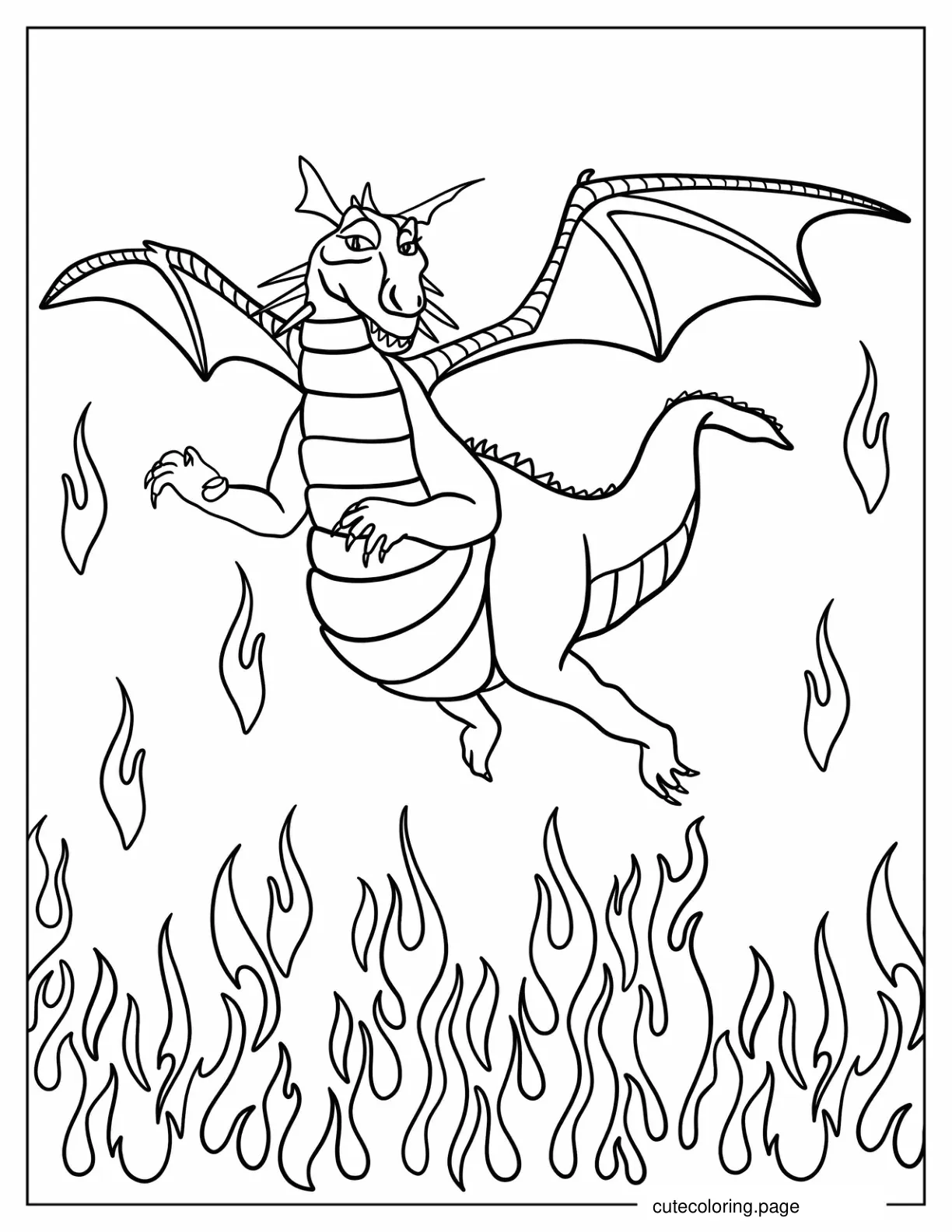 Shrek Dragon Flying Over Fire coloring page