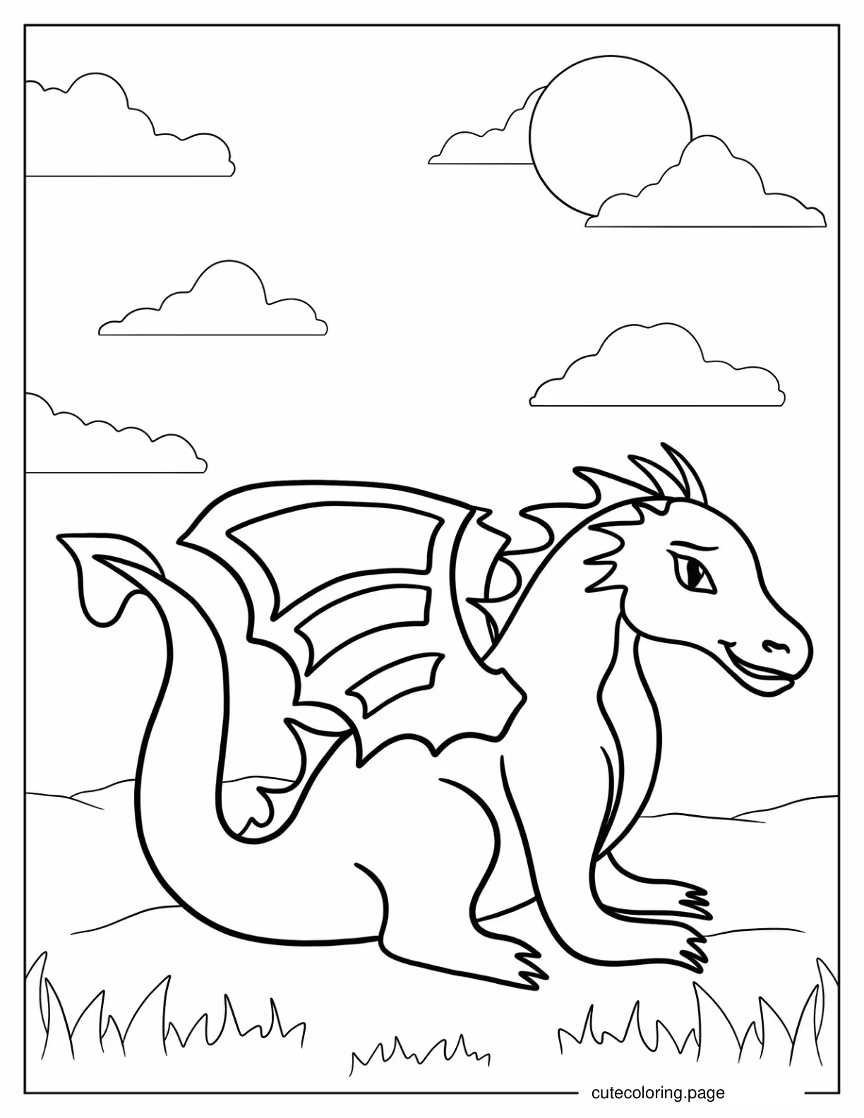 Simple Outline Of a Dragon To Color For Kids coloring page