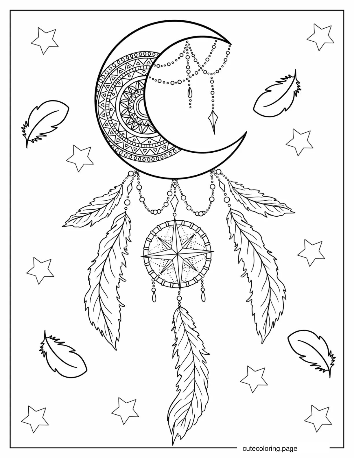 Coloring Page Of Mandala Moon Dreamcatcher coloring page