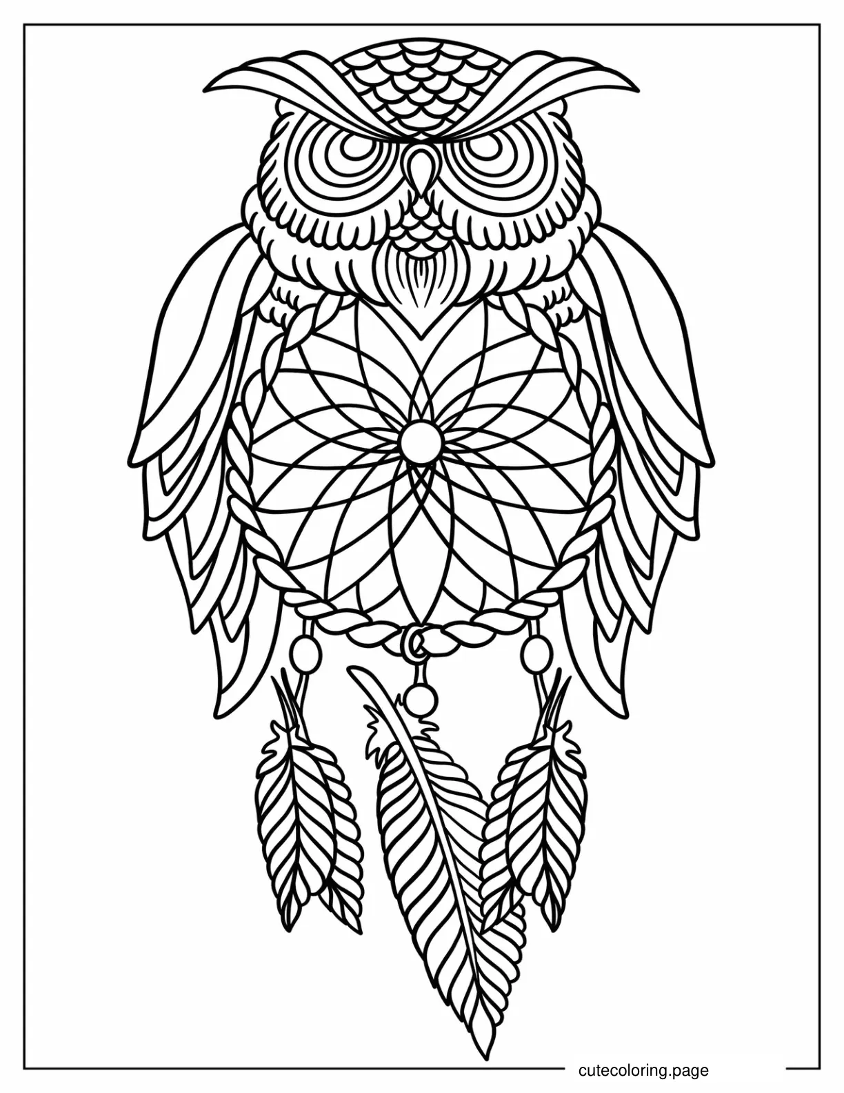 Coloring Sheet Of Owl Dreamcatcher coloring page