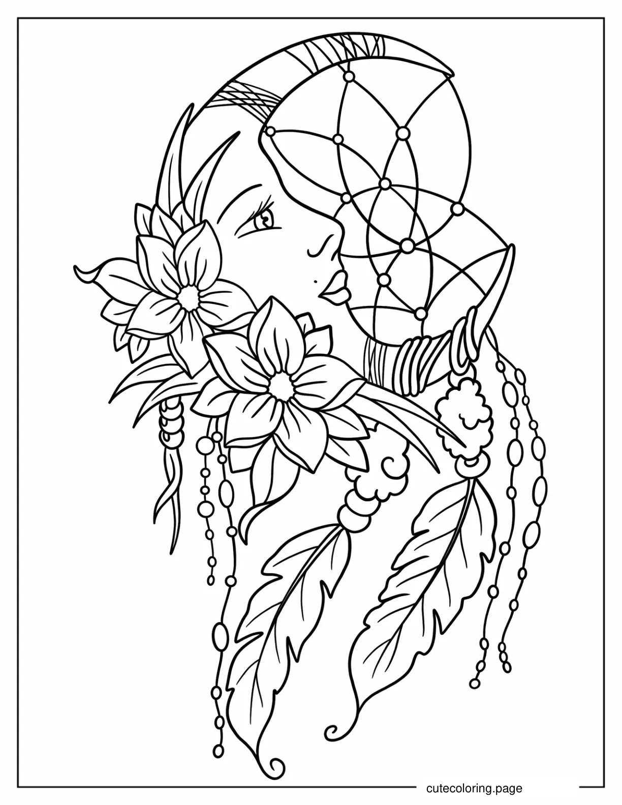 Crescent Moon Dreamcatcher coloring page