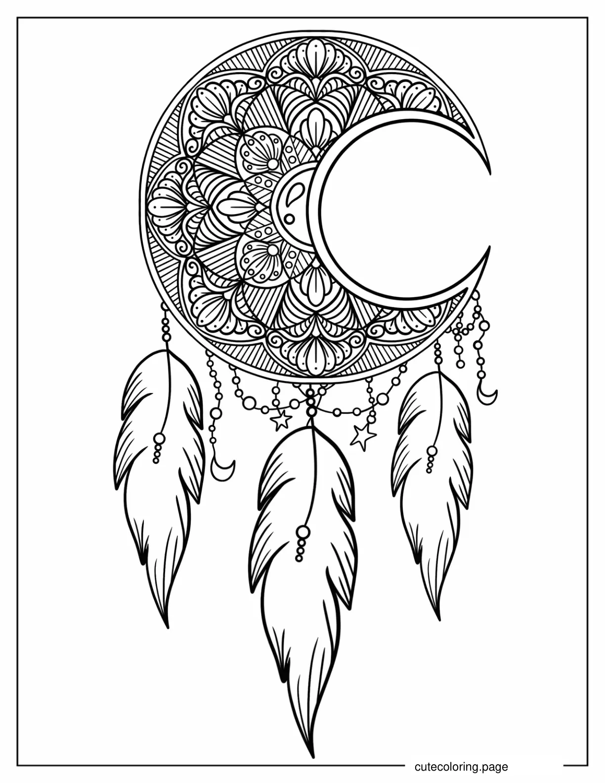 Crescent Moon Mandala Dreamcatcher Coloring Sheet coloring page