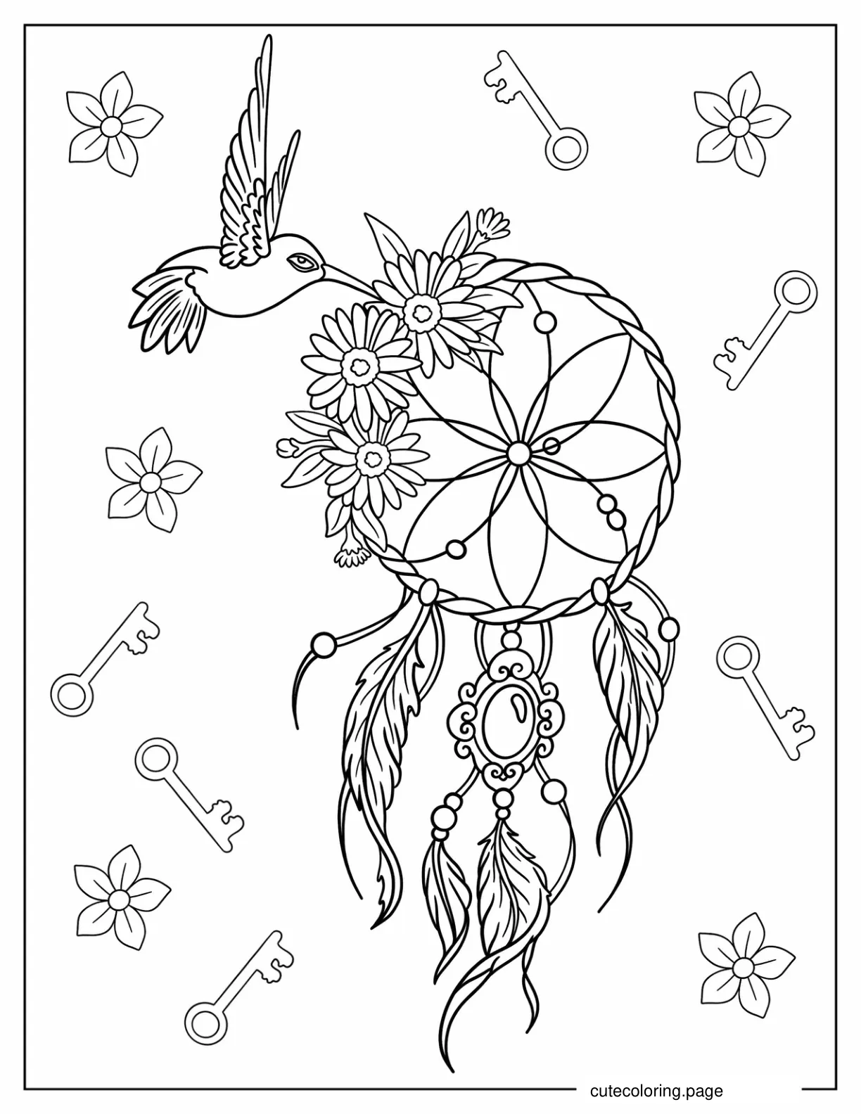 Dreamcatcher With Hummingbird coloring page