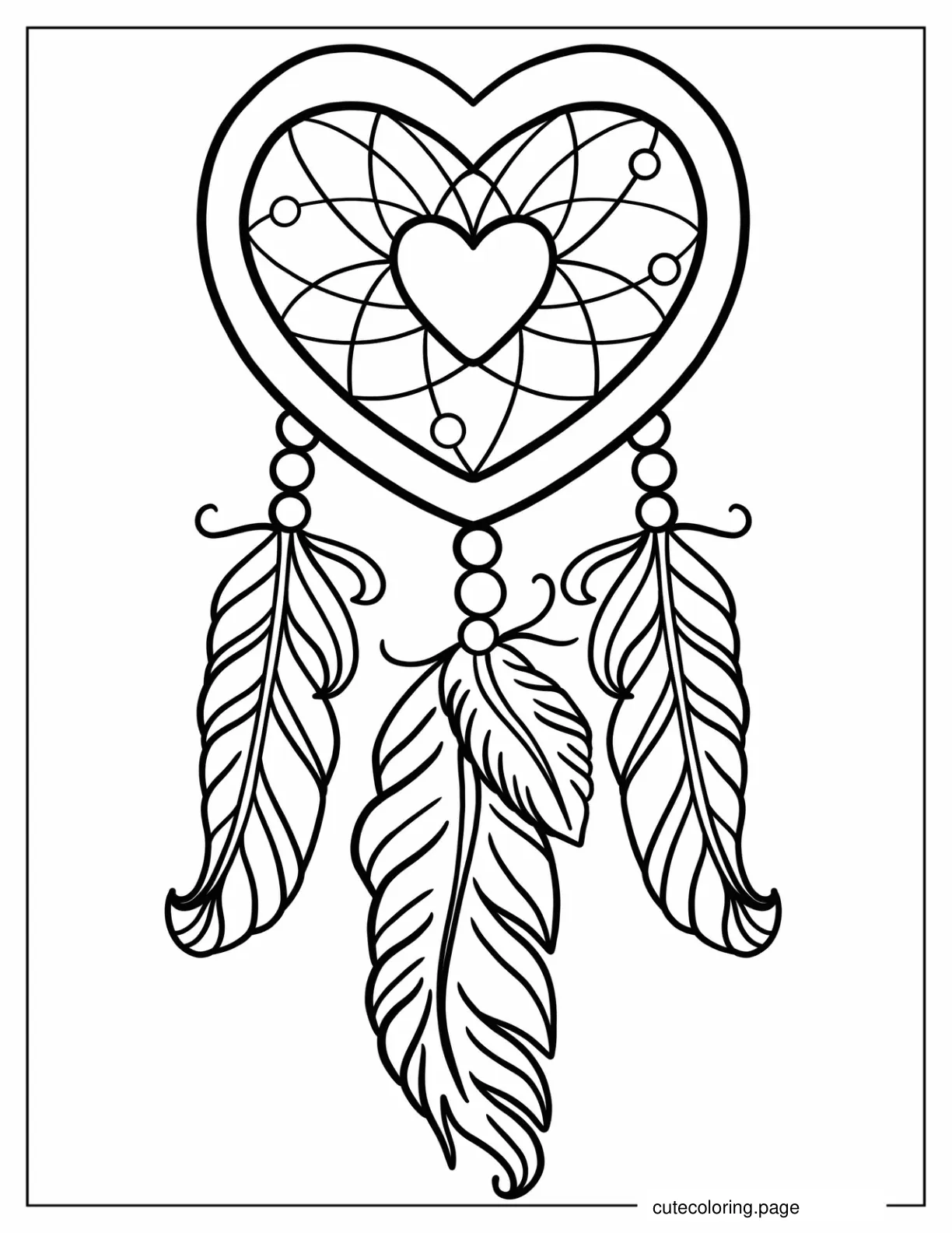 Easy Heart Dreamcatcher Coloring In For Kids coloring page