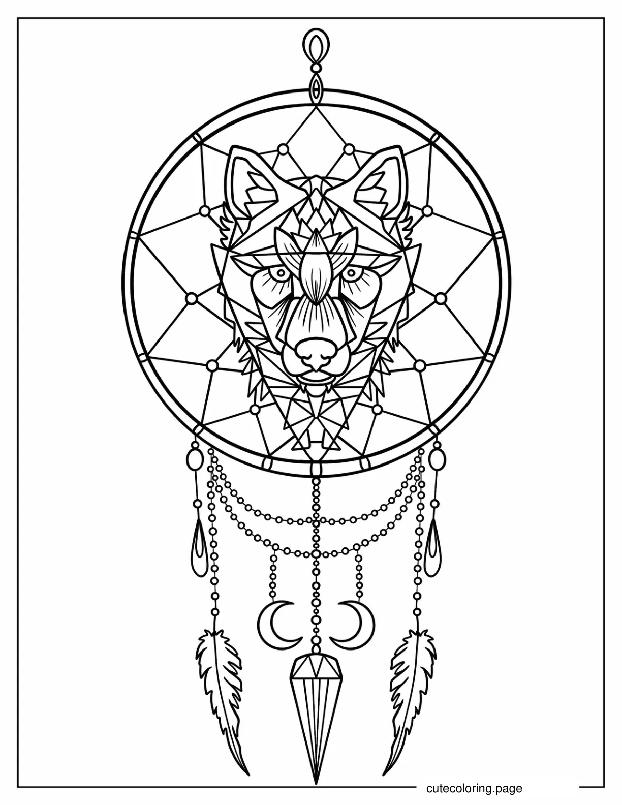 Easy Wolf Dreamcatcher Coloring Page coloring page