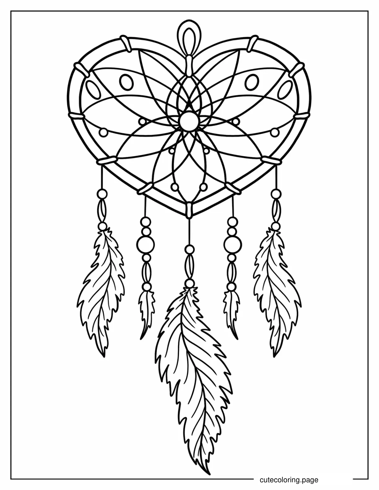 Heart Shaped Mandala Dreamcatcher To Color coloring page