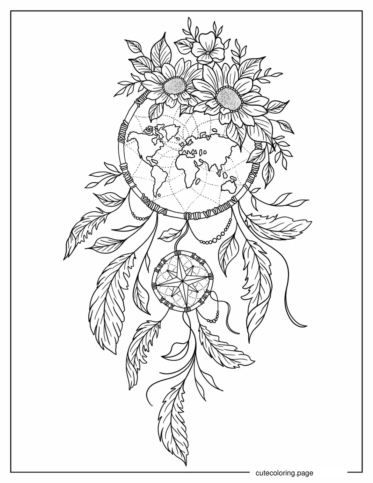 Realistic World Map Dreamcatcher Coloring In coloring page