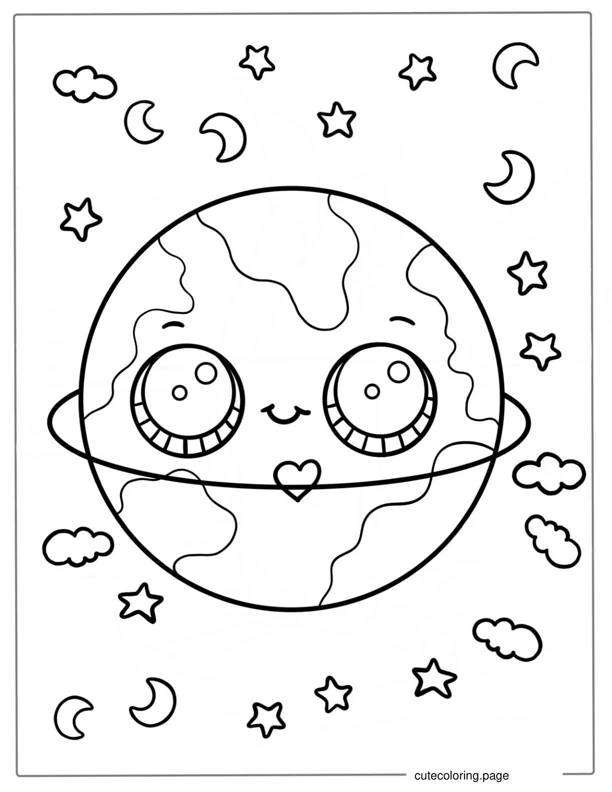 Easy Smiling Earth With Stars Cartoon To Color coloring page