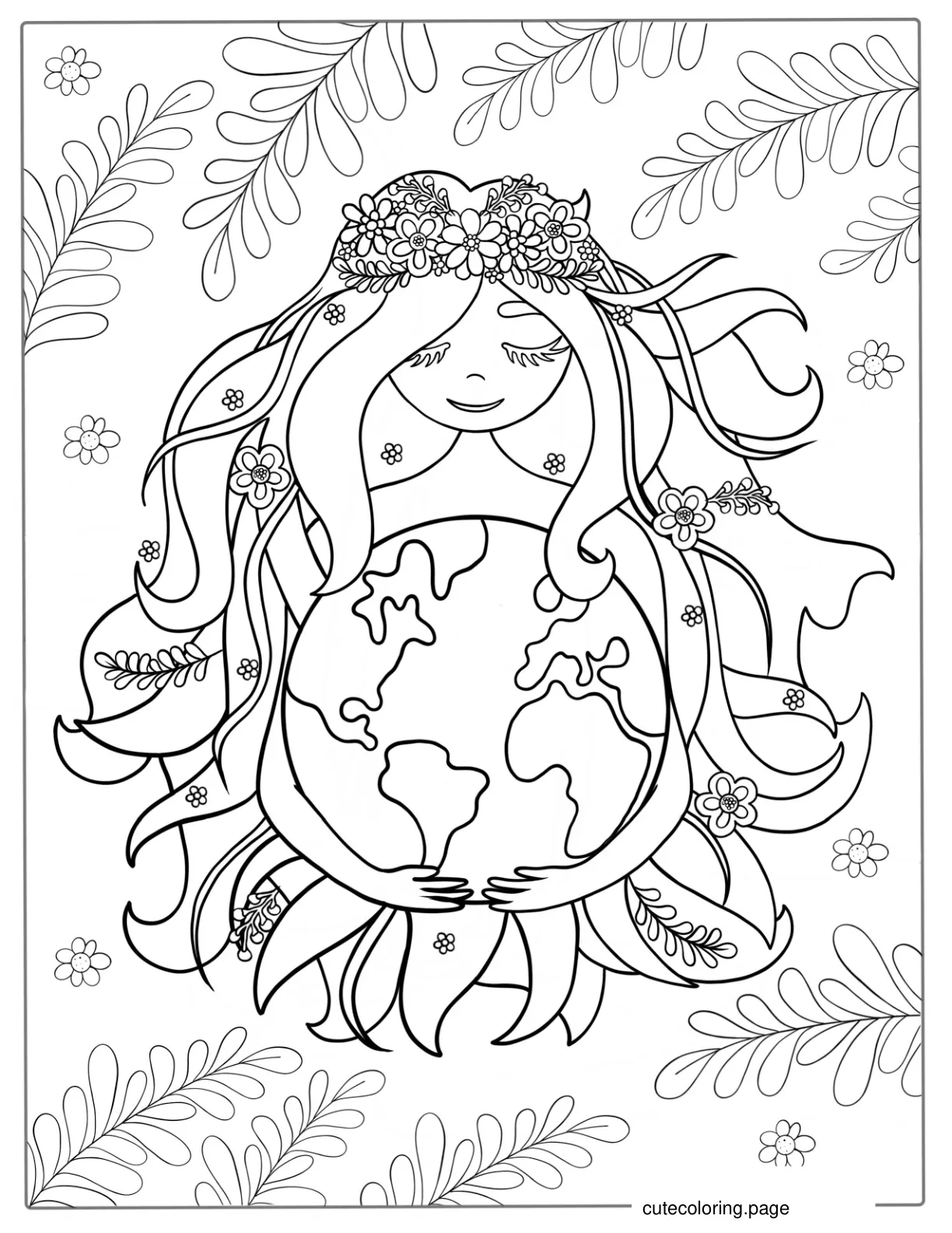 Mother Earth Holding World With Leaves To Color coloring page