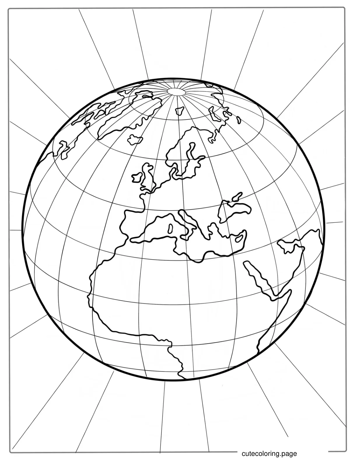 The Earth With Longitude And Latitude Lines Coloring Page coloring page