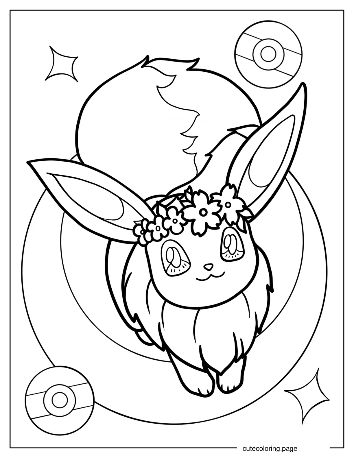 Cute Coloring Sheet Of Eevee With PokeBalls coloring page