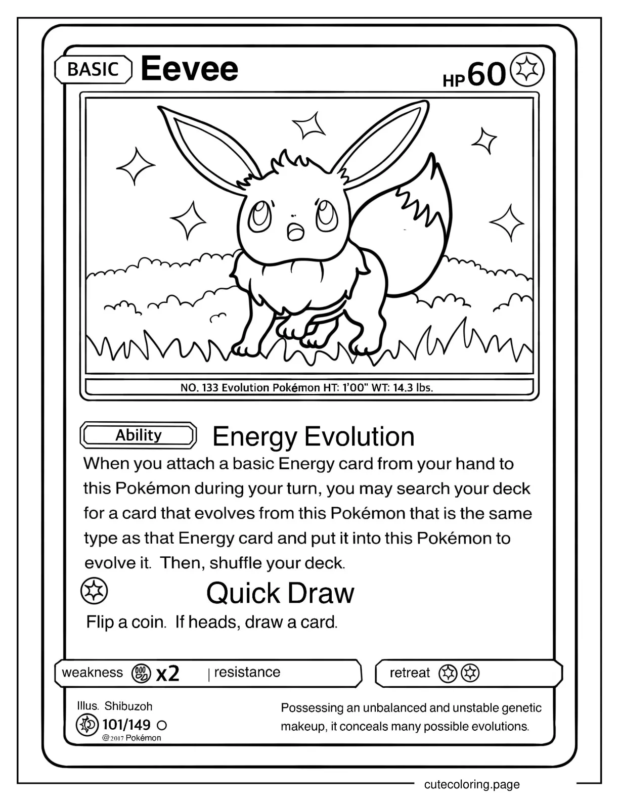 Eevee Pokemon Playing Card To Color coloring page