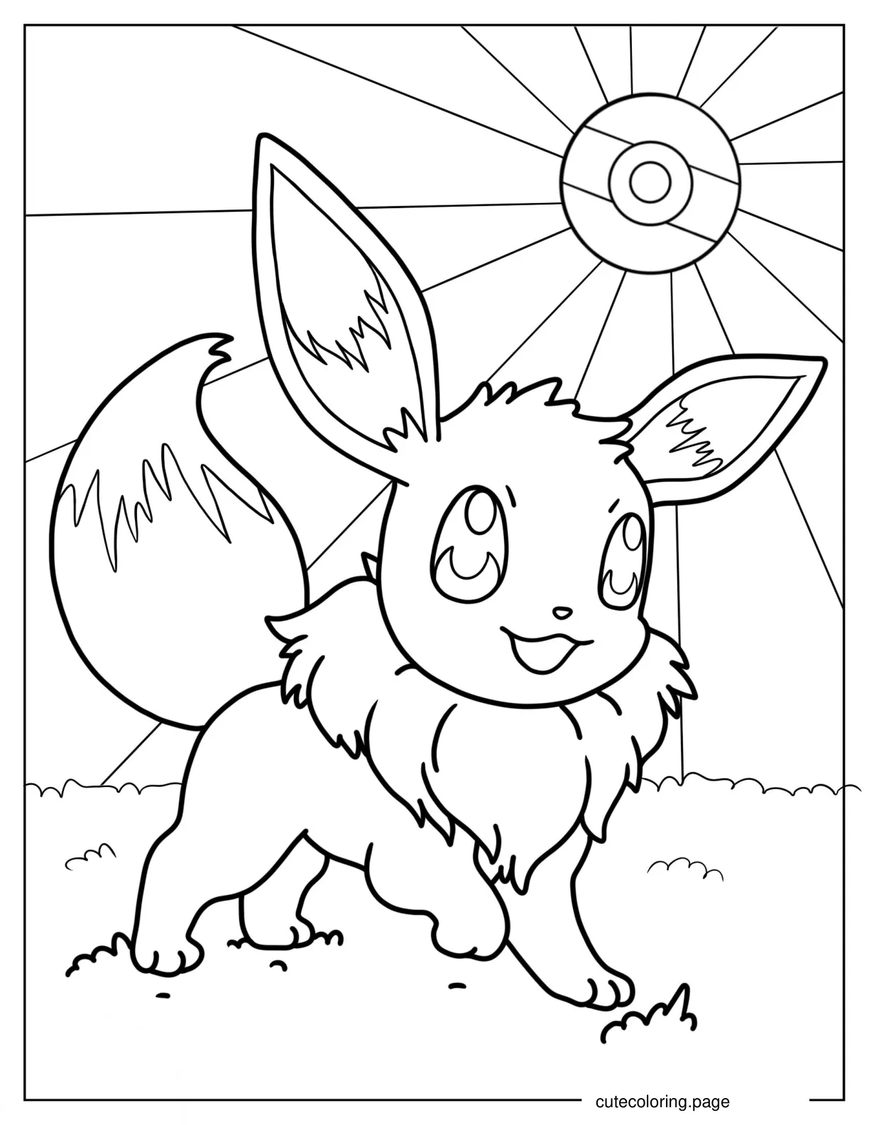 Eevee Standing Under PokeBall coloring page