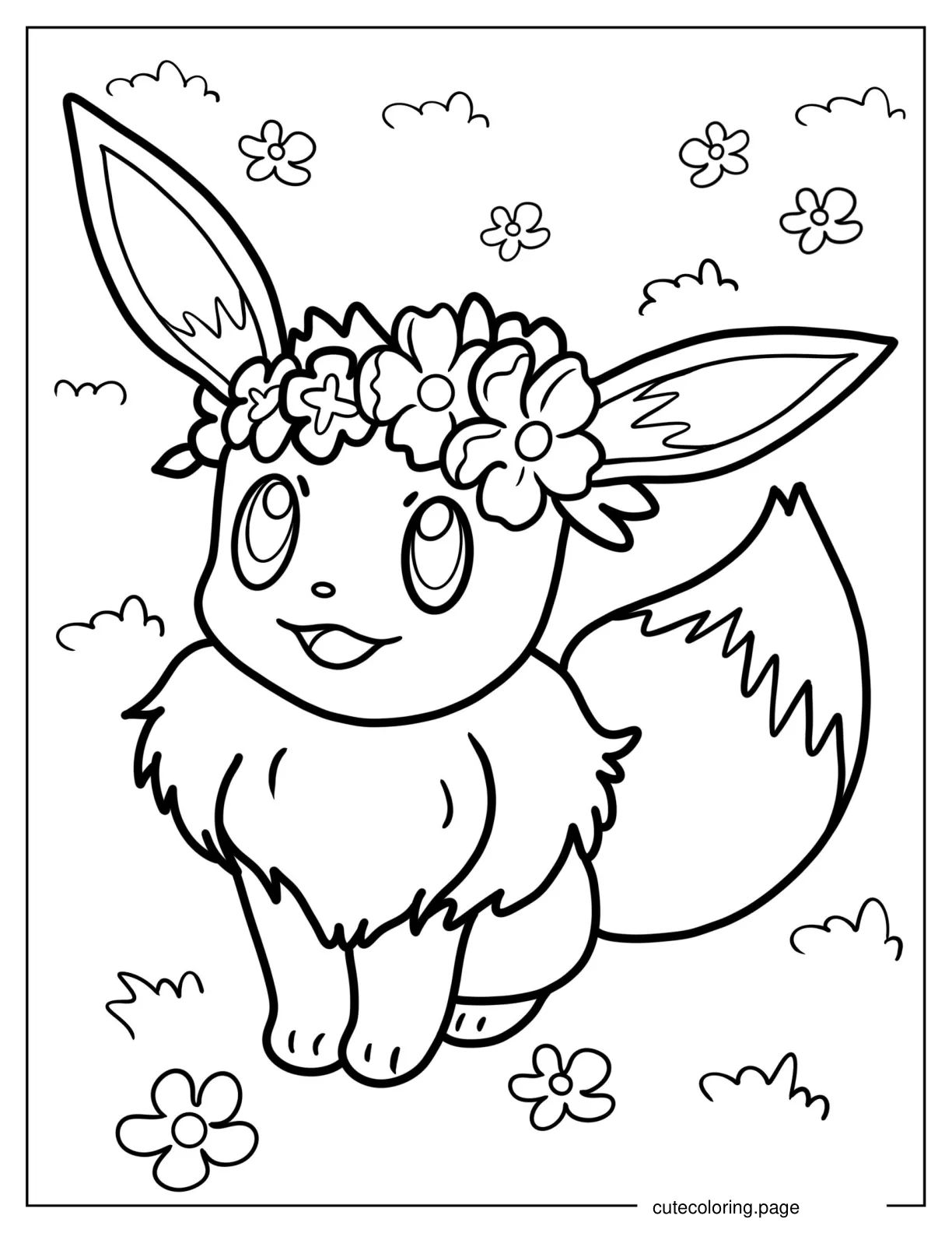 Eevee Wearing Flower Crown Coloring In coloring page