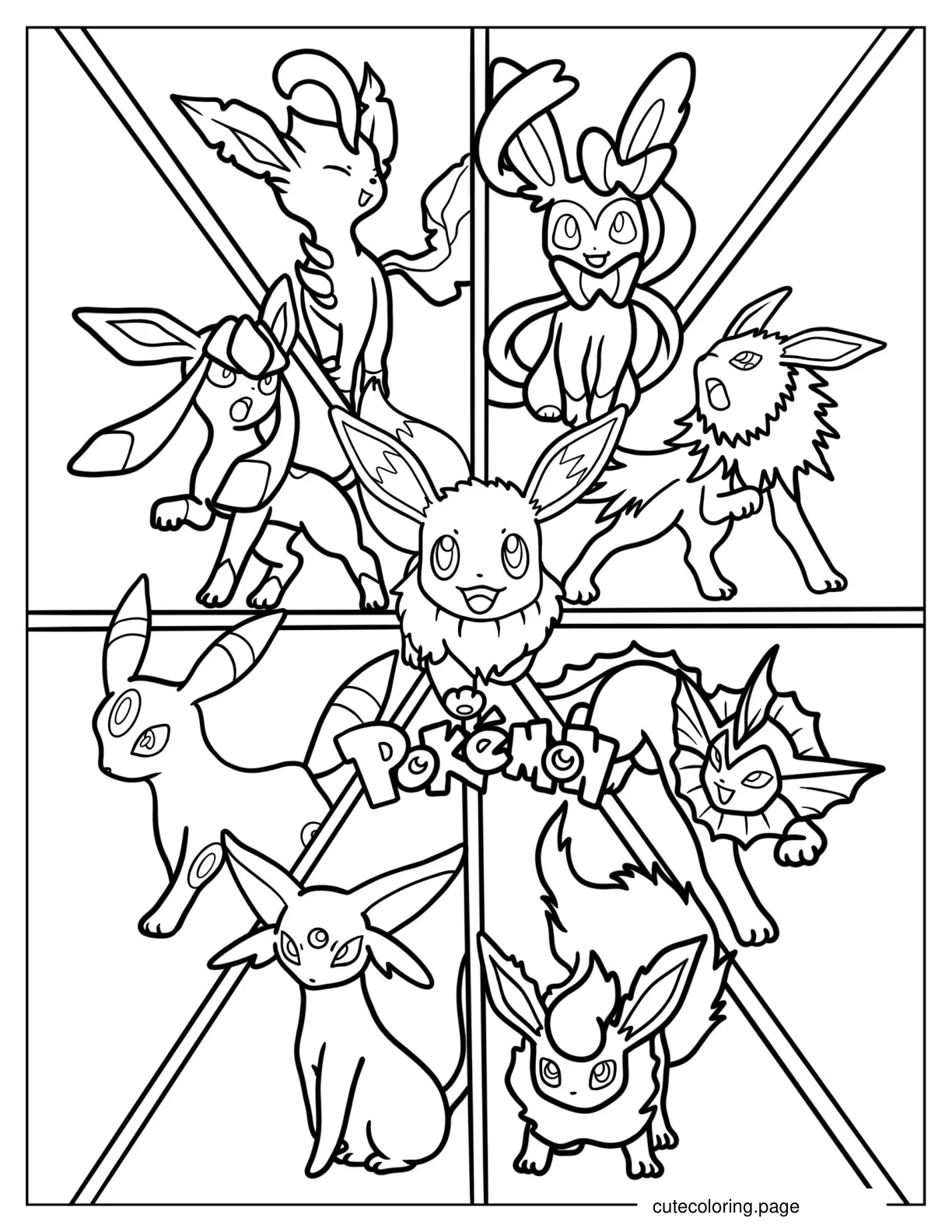 Eevee With All Evolutions coloring page