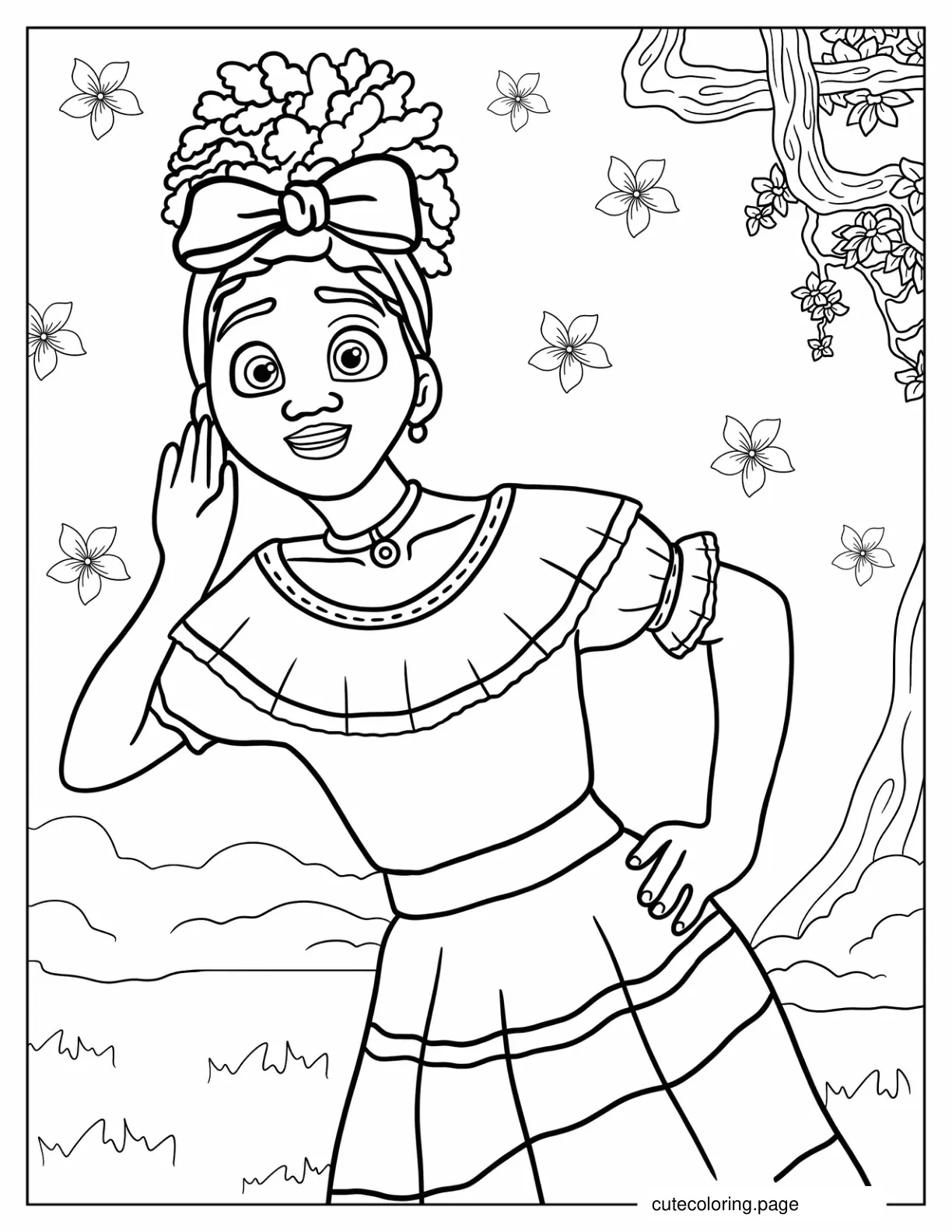 Coloring Page Of Dolores Madrigal Listening In coloring page