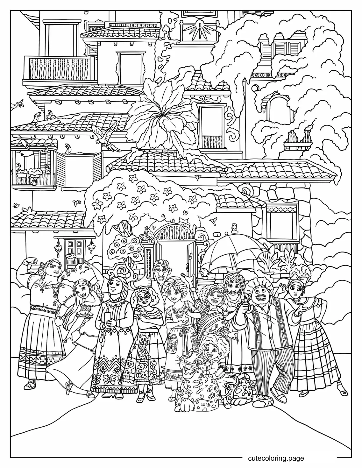 Encanto Coloring Sheet Of Madrigal Family In Front Of Casita coloring page