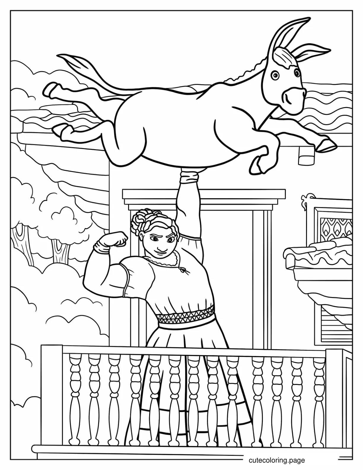 Luisa Carrying A Donkey In Casita Balcony coloring page