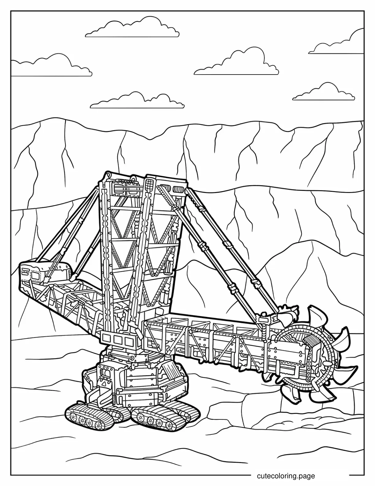 Bucket Wheel Excavator In a Mine To Color coloring page