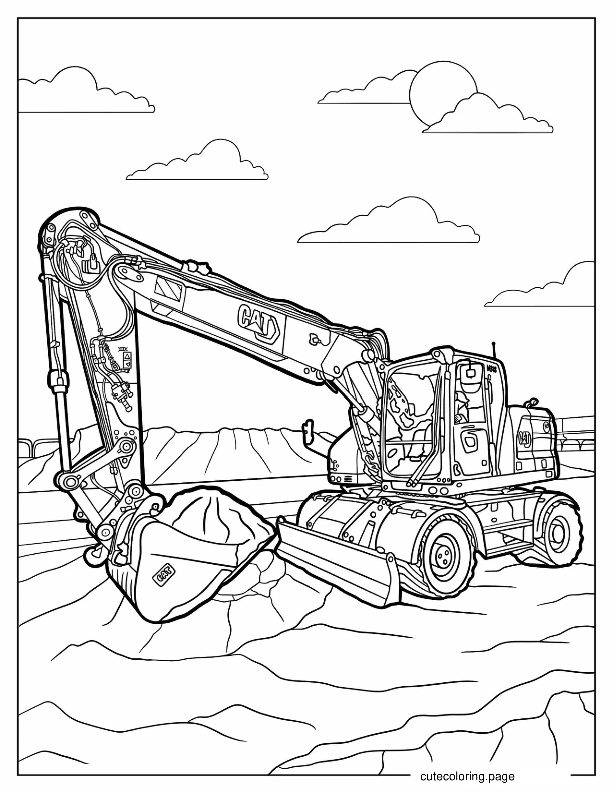 CAT Excavator With Wheels coloring page