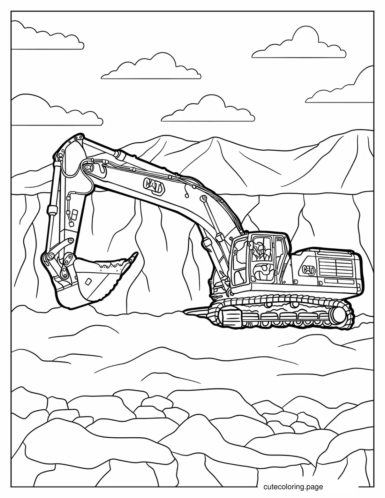 CAT Excavator Working In a Quarry coloring page