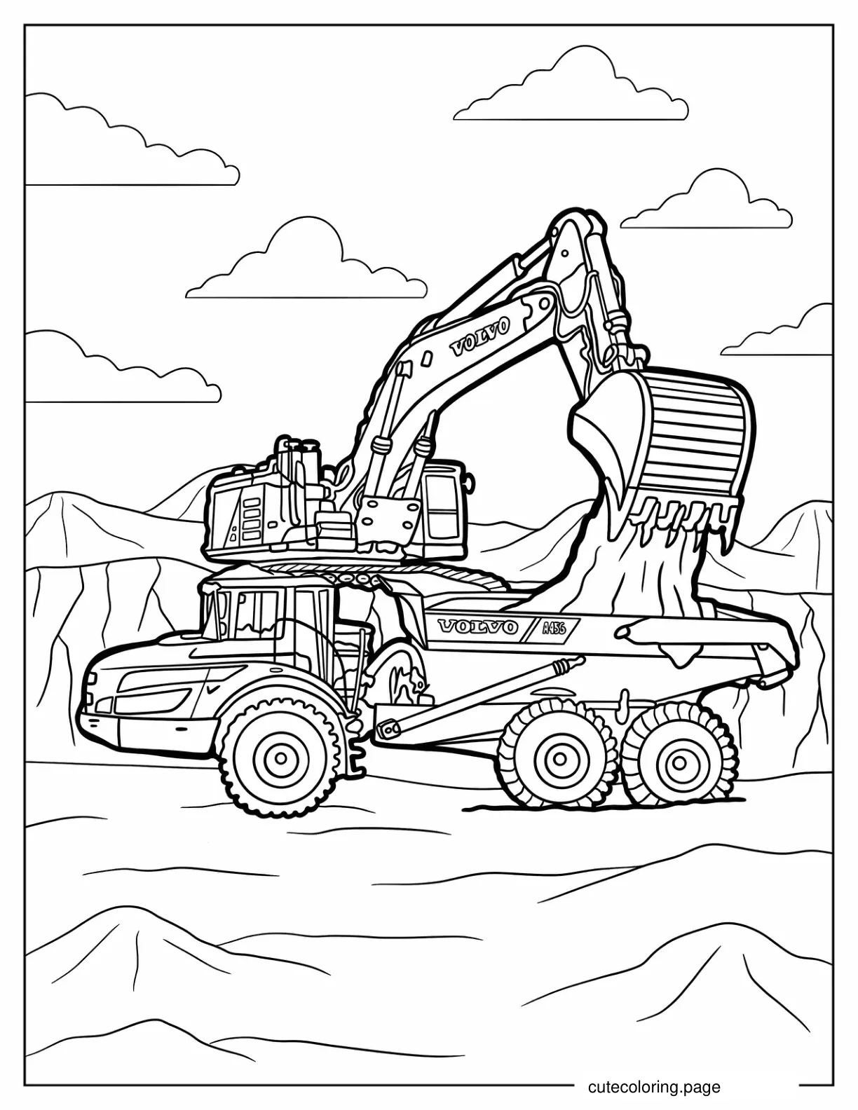 Coloring Page Of a Volvo Excavator coloring page