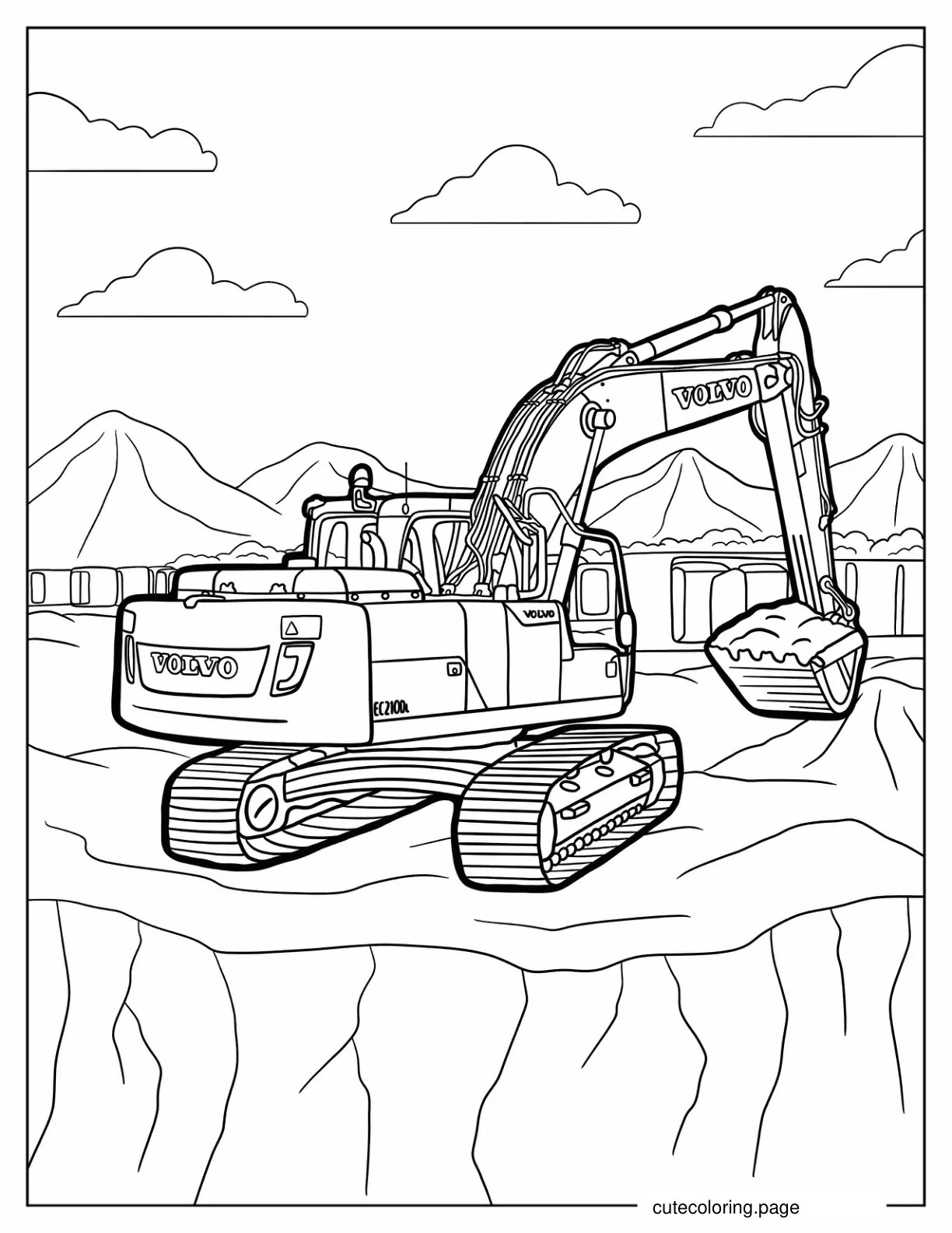 Excavator Working On Construction Site coloring page