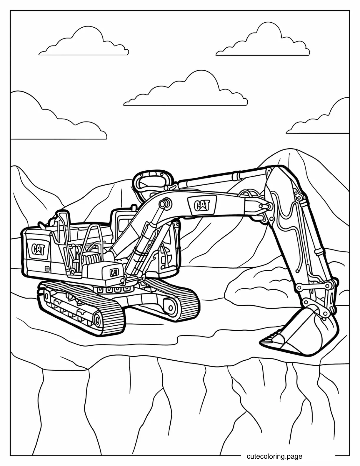 Large CAT Excavator coloring page