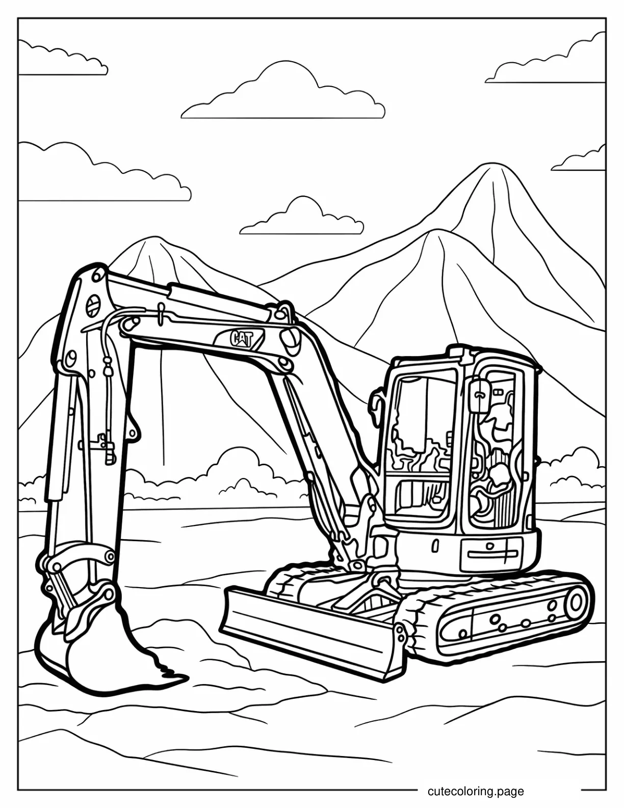 Mini Caterpillar Excavator coloring page