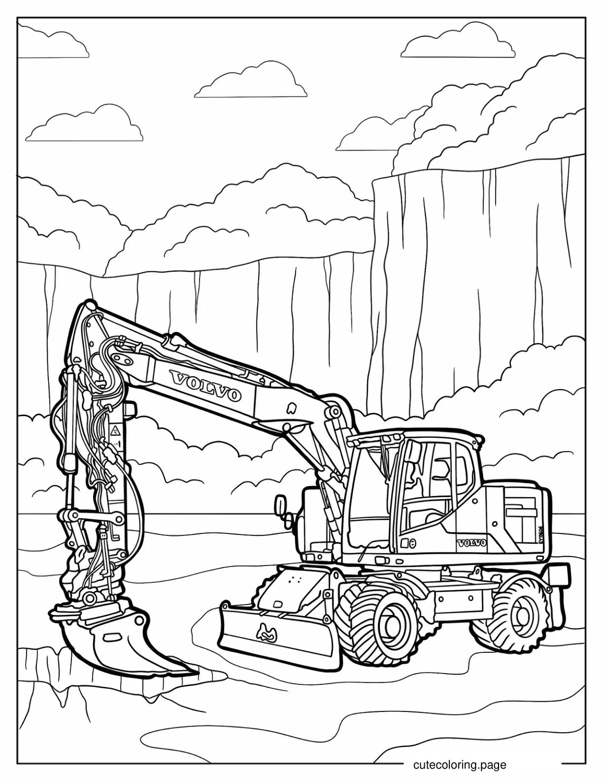 Volvo Excavator With Wheels To Color coloring page