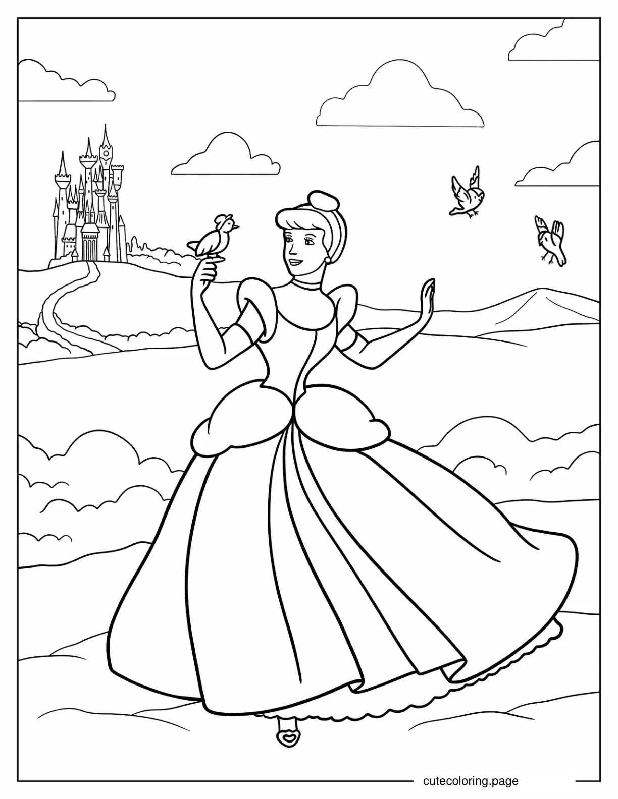 Cinderella Singing With Birds coloring page