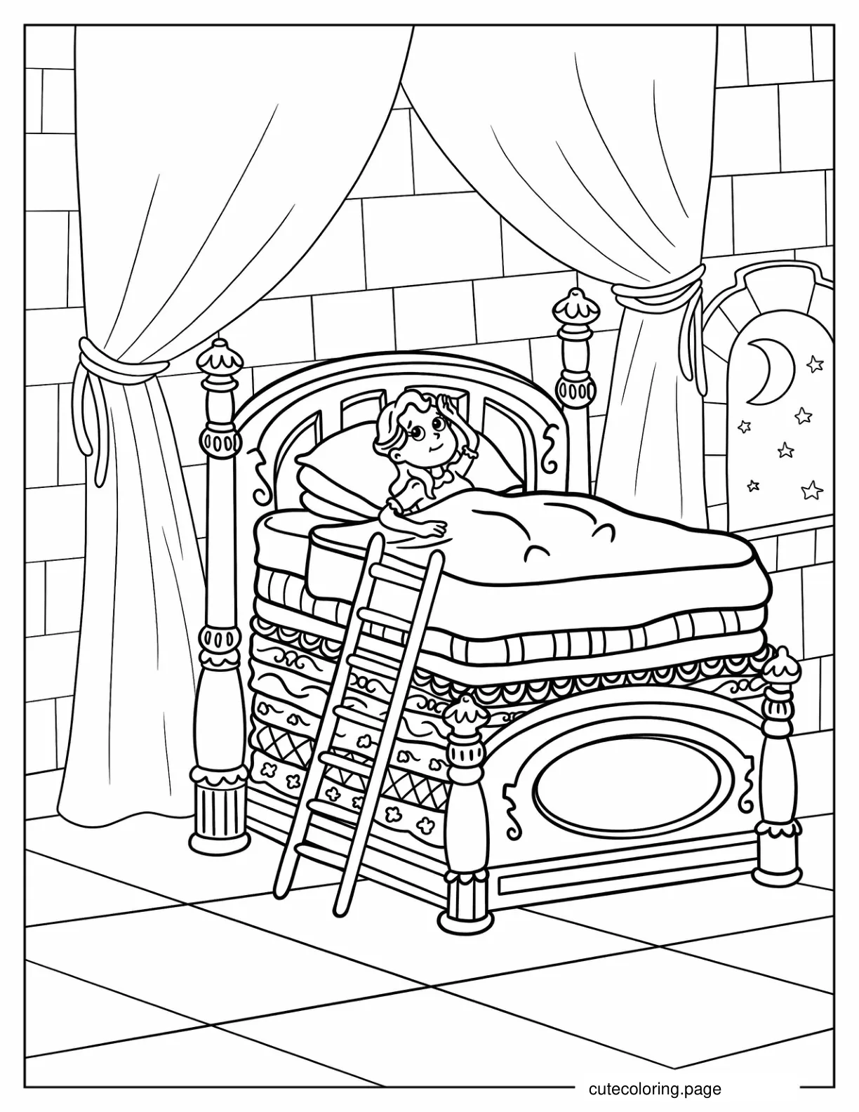 Coloring Sheet Of Princess And The Pea coloring page