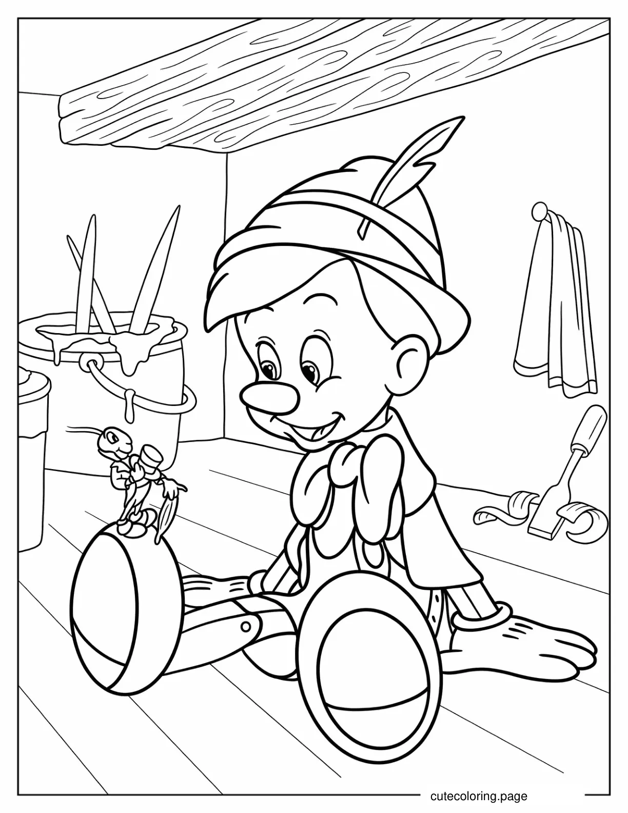 Detailed Coloring Page Of Pinocchio And Jiminy Cricket coloring page