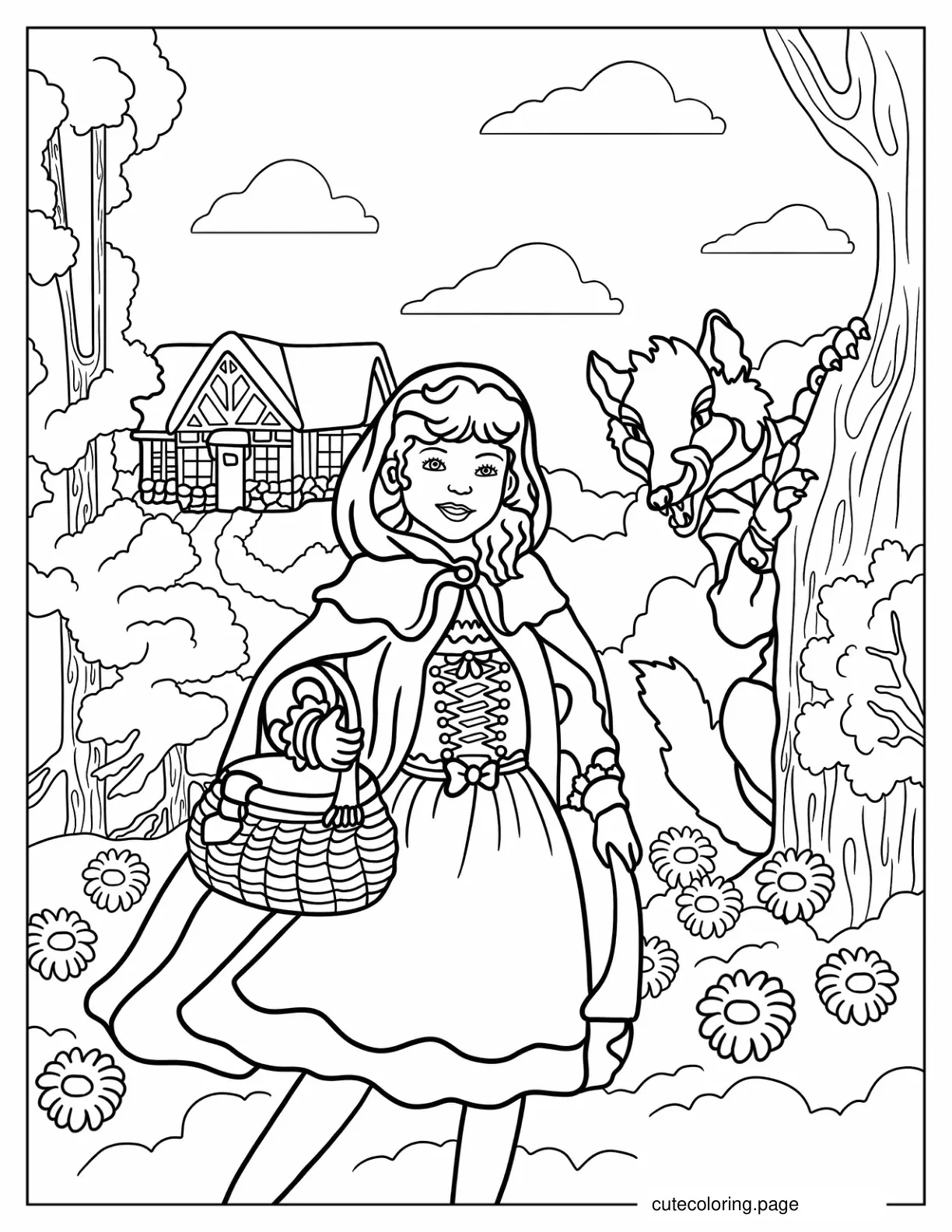 Detailed Little Red Riding Hood Coloring Sheet coloring page