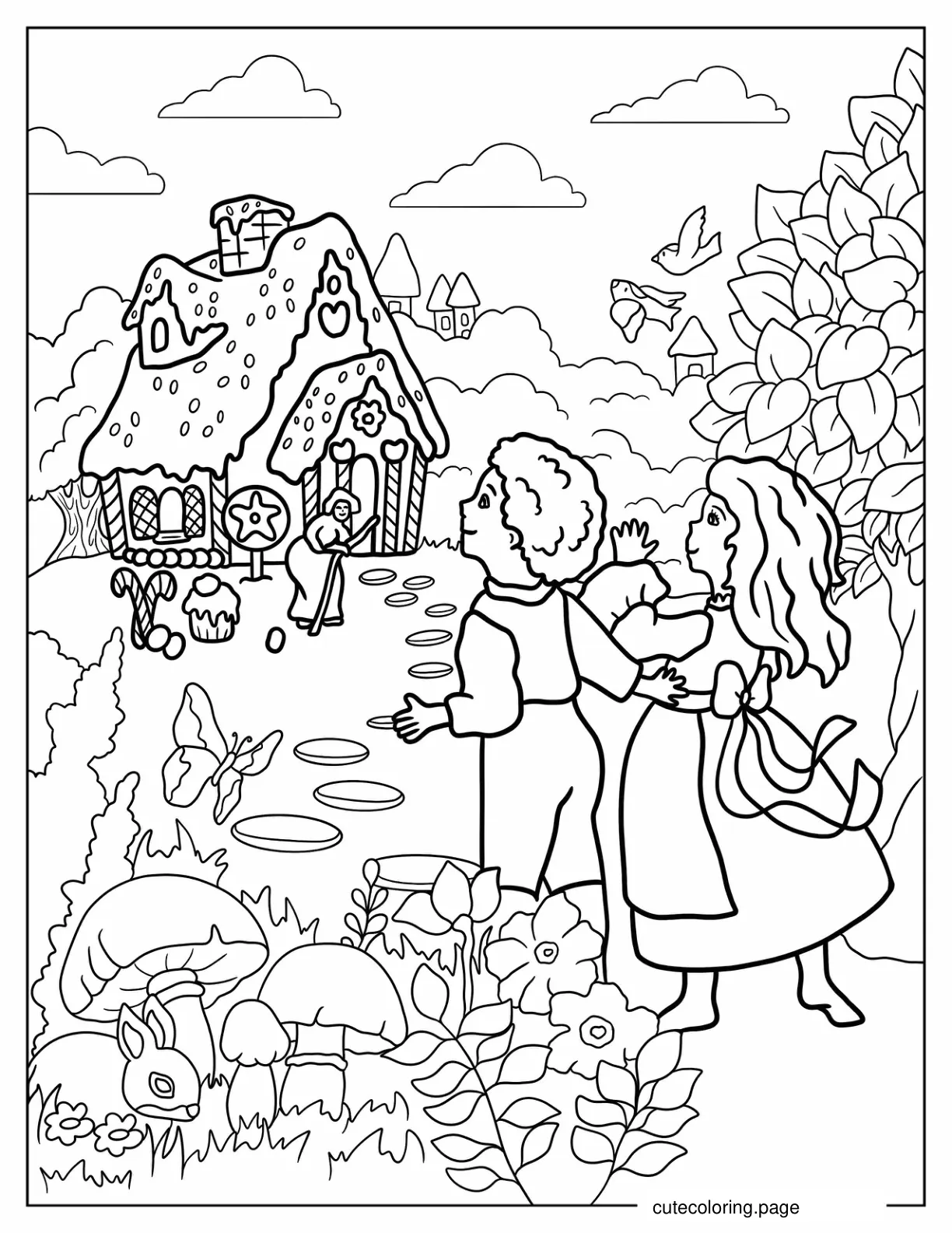 Hansel And Gretel In Front Of Witch_s House coloring page