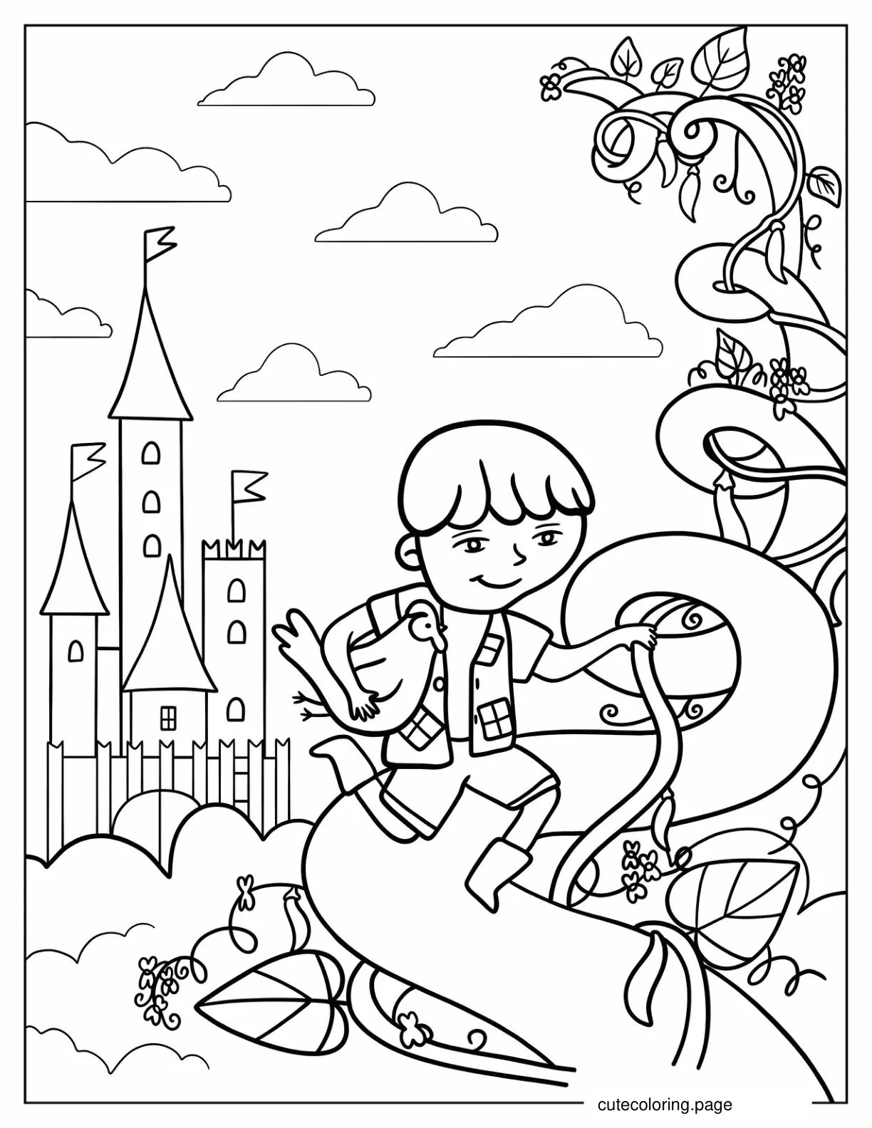 Jack And The Beanstalk Coloring In For Kids coloring page