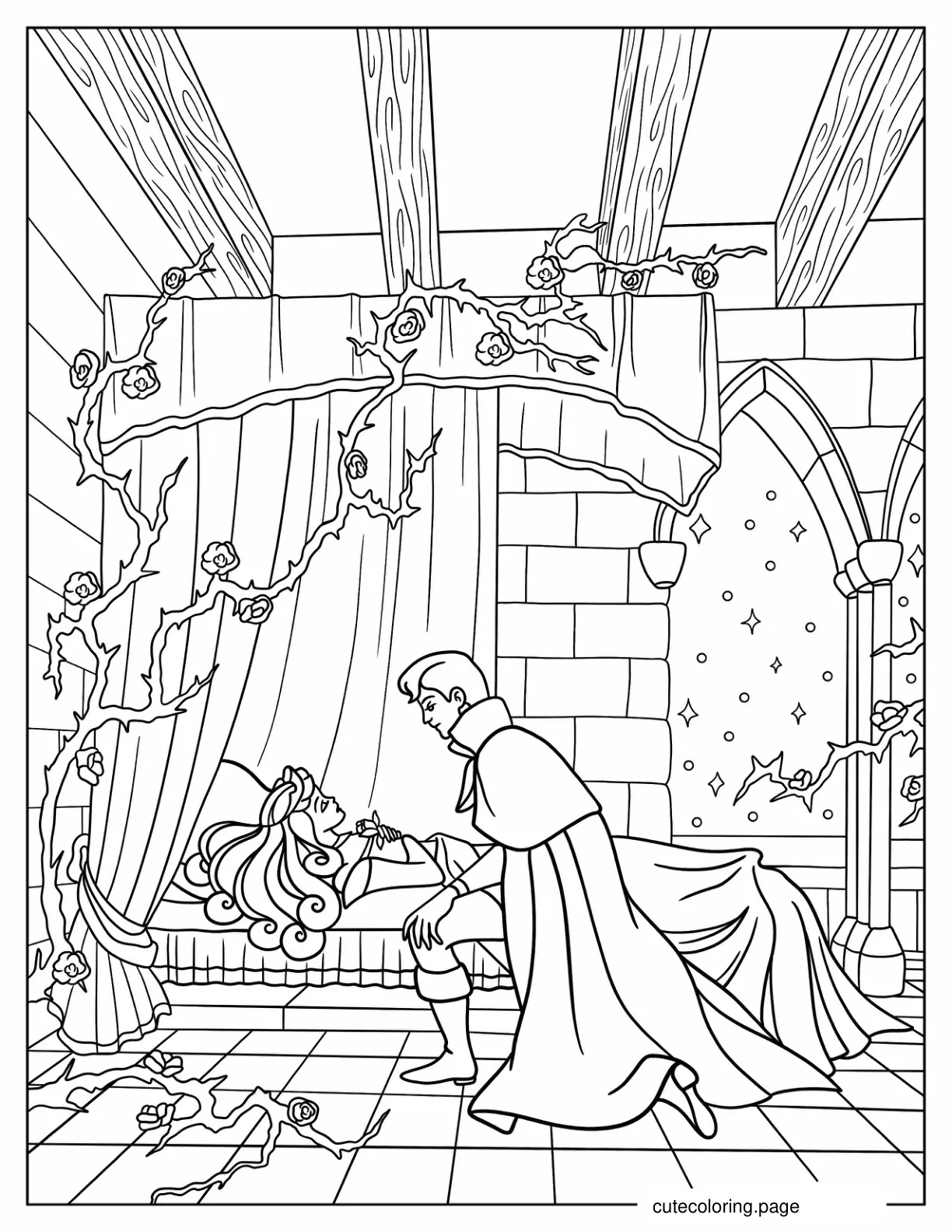 Simple Coloring Page Of Sleeping Beauty With Prince coloring page