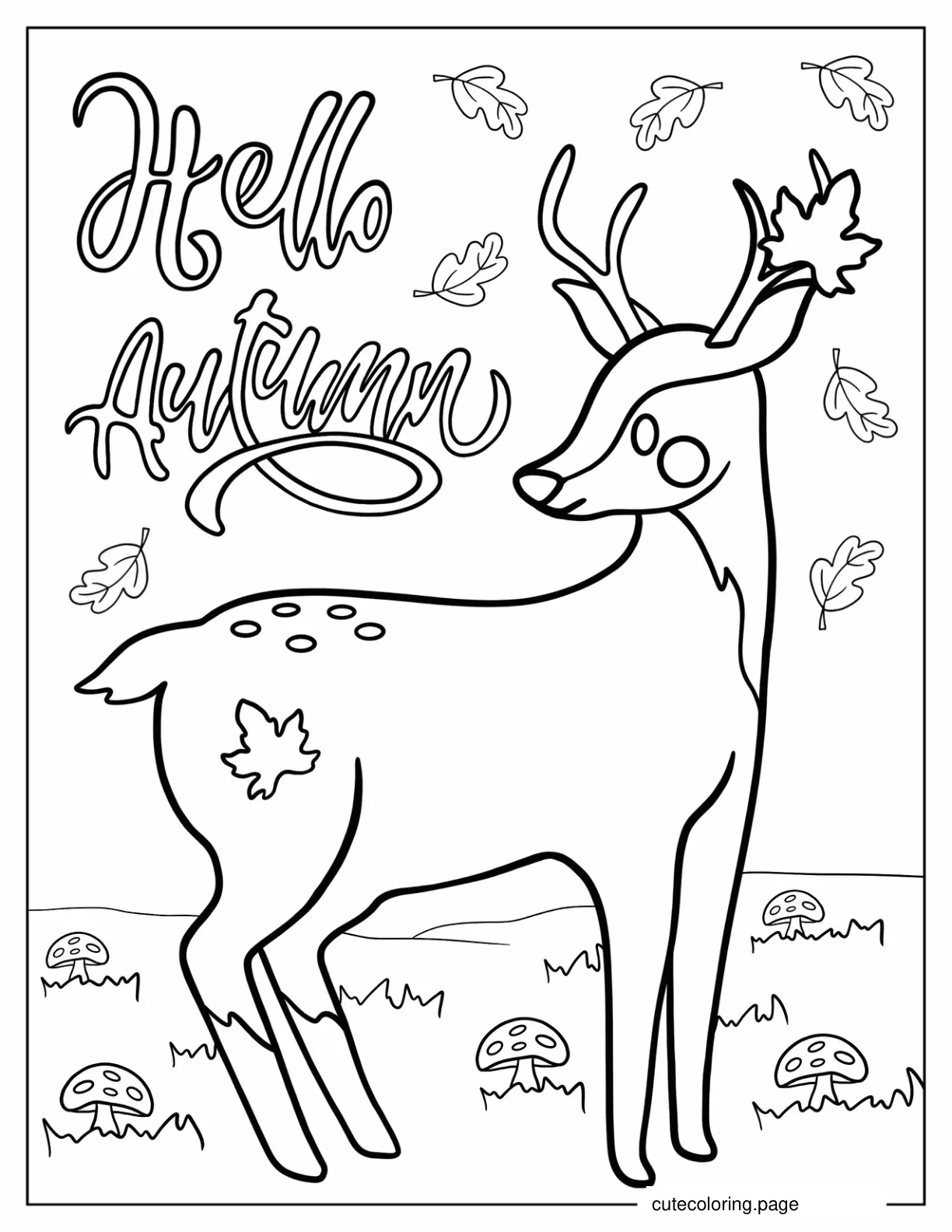 Autumn Coloring Page Of Deer Standing In Field coloring page