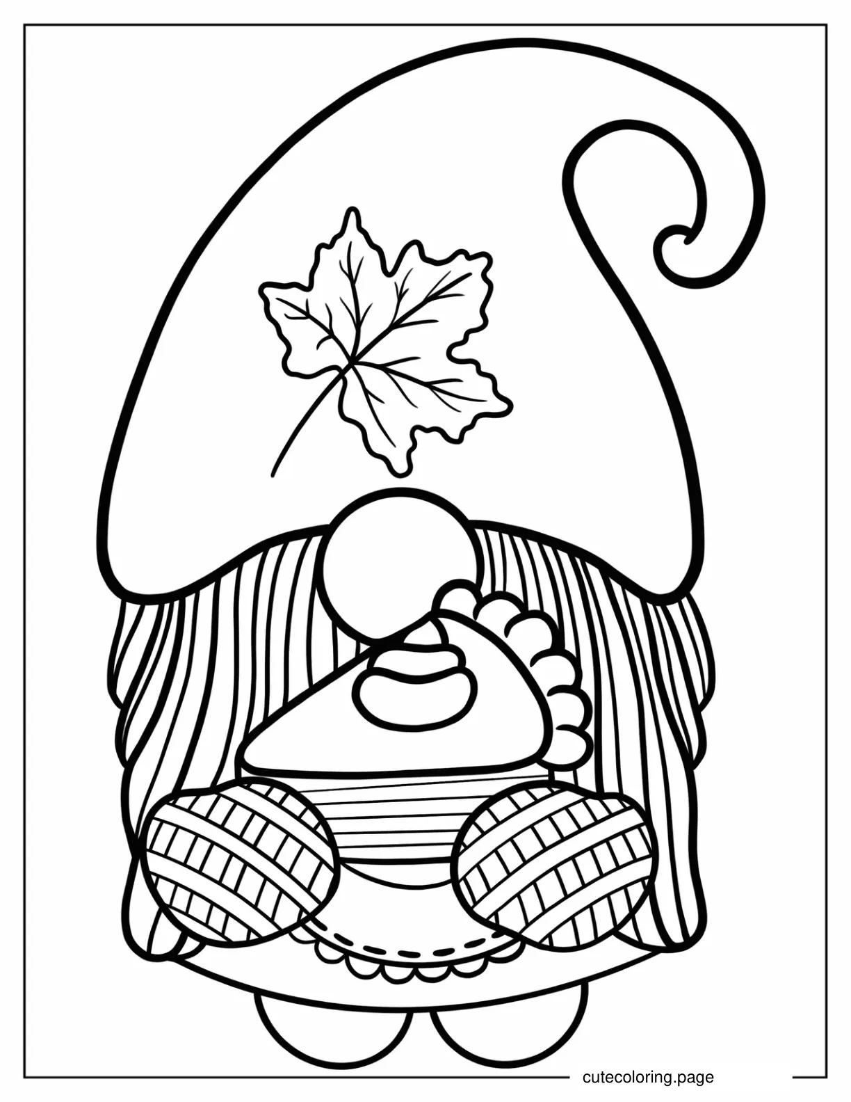 Cute Autumn Gnome Holding Pumpkin Pie Slice Coloring Page coloring page