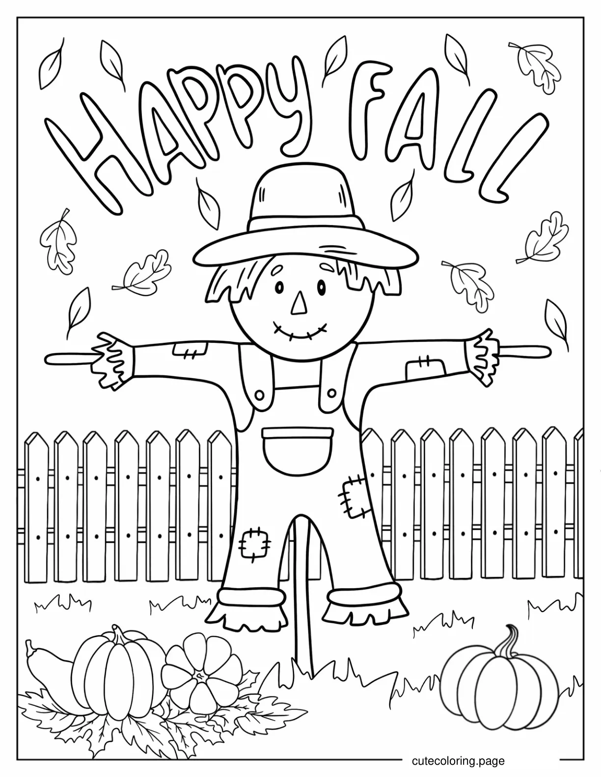 Cute Autumn Scarecrow Coloring Page coloring page